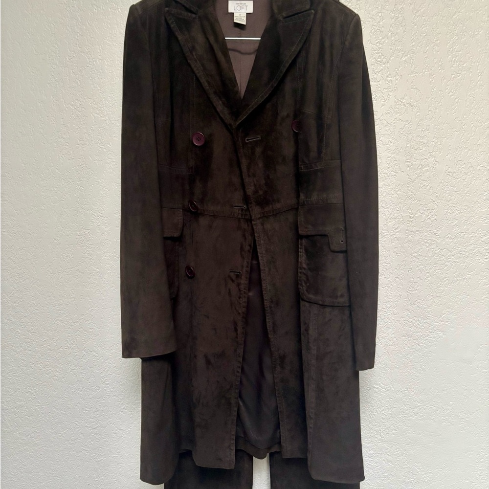 LOFT Brown Trench Coat and Pants 100% Leather Classic Long Style